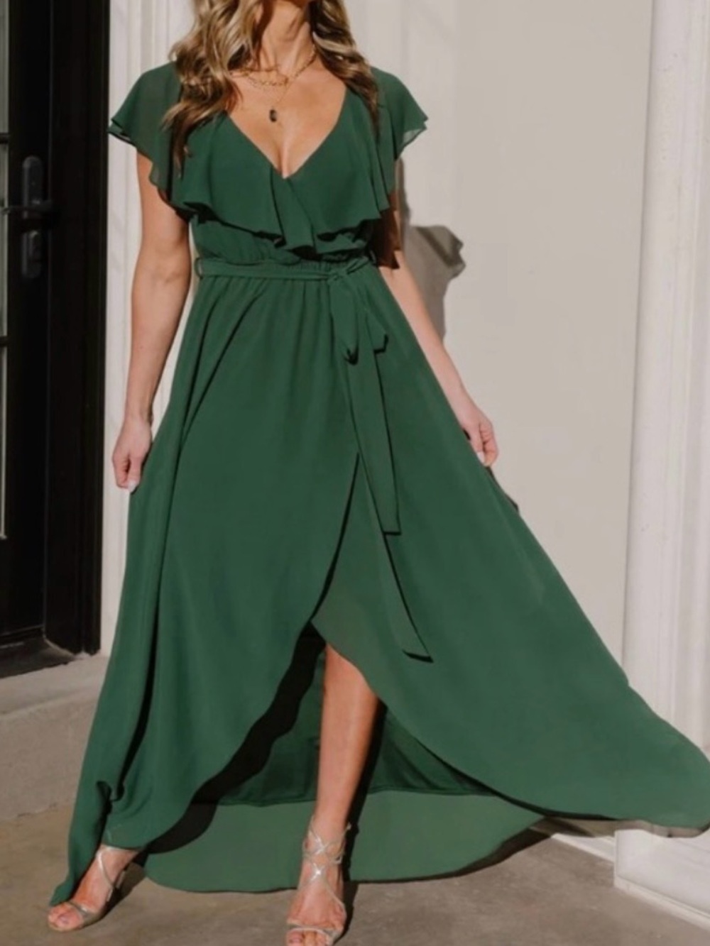 Baltic Born Katya Ruffle Maxi Dress in Evergreen Green Sz S